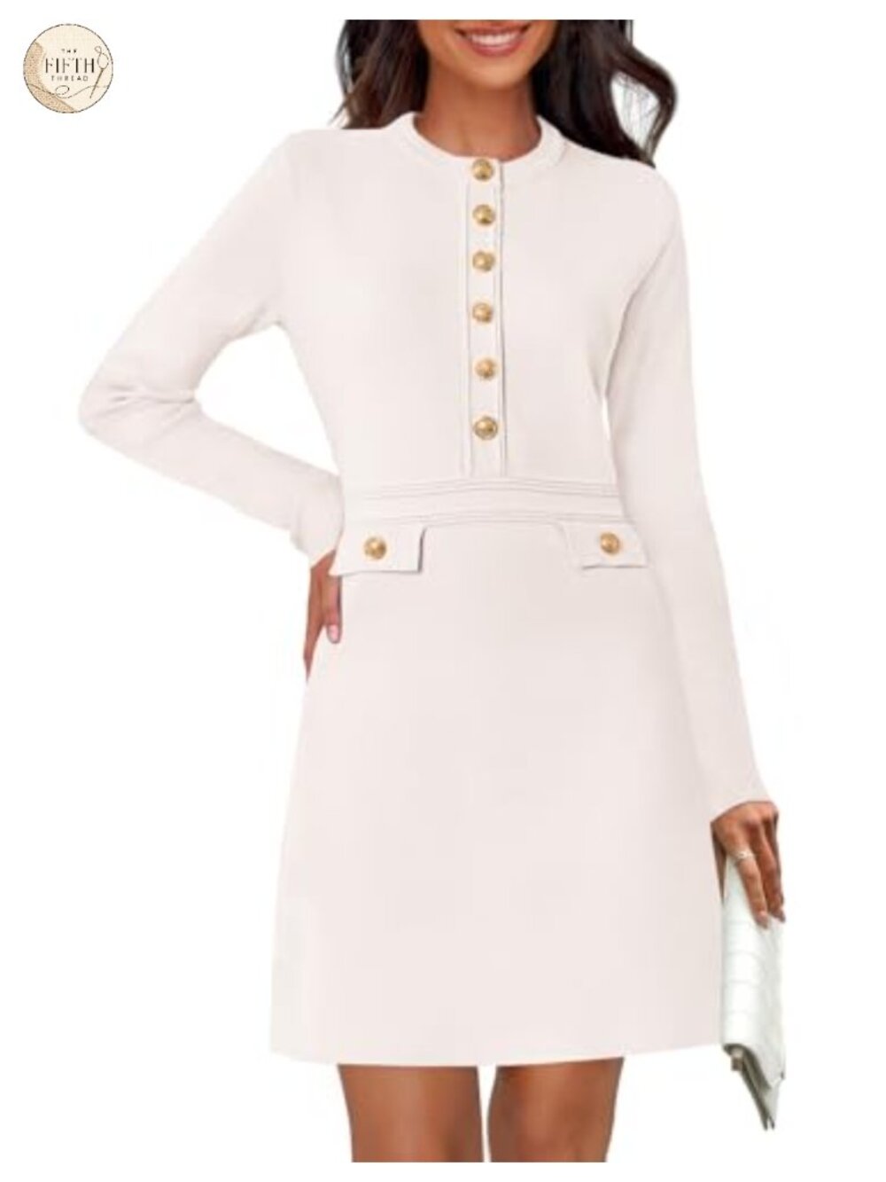 Women's Knit Sweater Dress Long Sleeve Crew Neck Mini Business Work